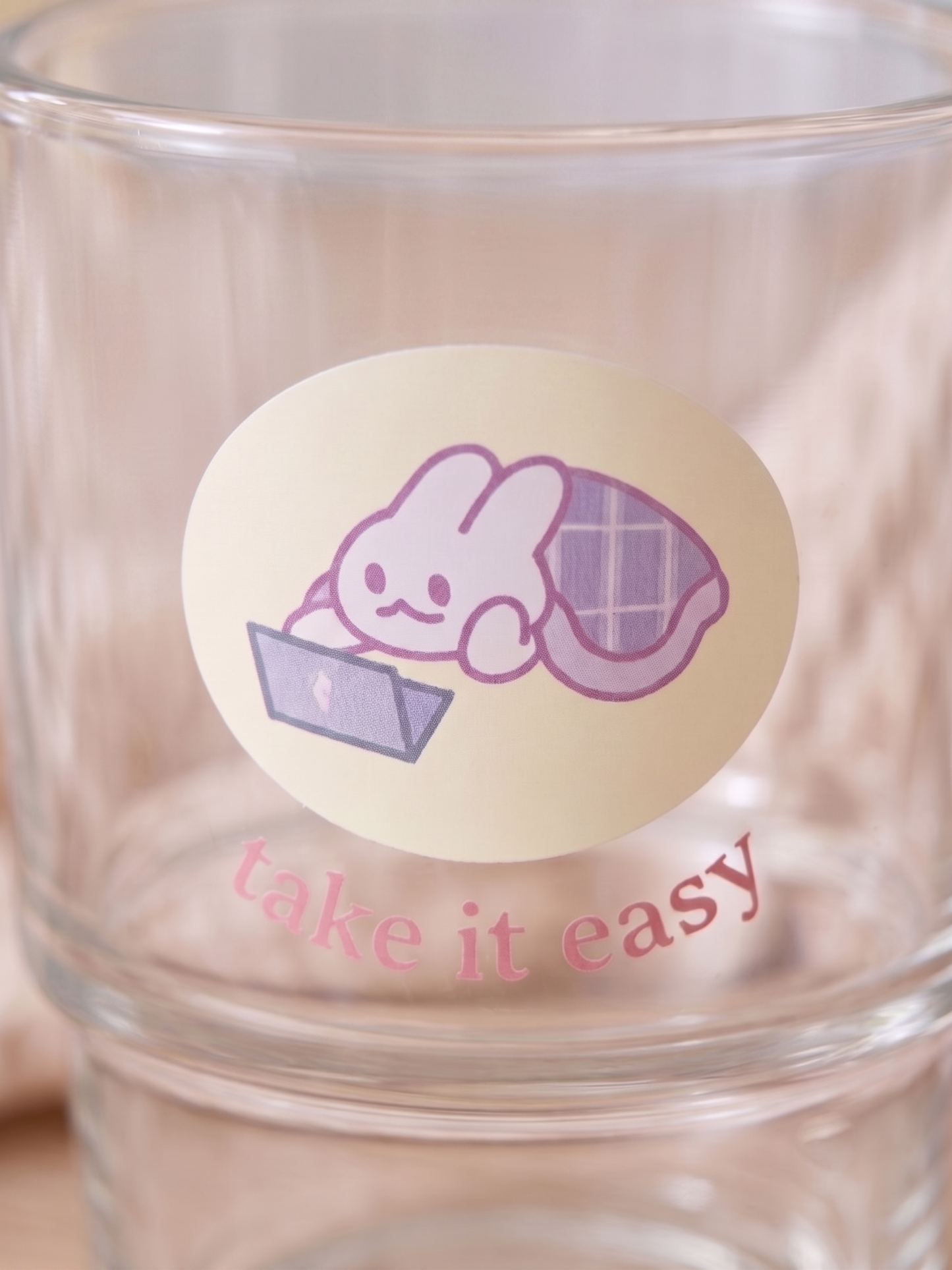 Take It Easy Cozy Lounge Drinkware | Bunny Glass Tumbler with Lid and Straw