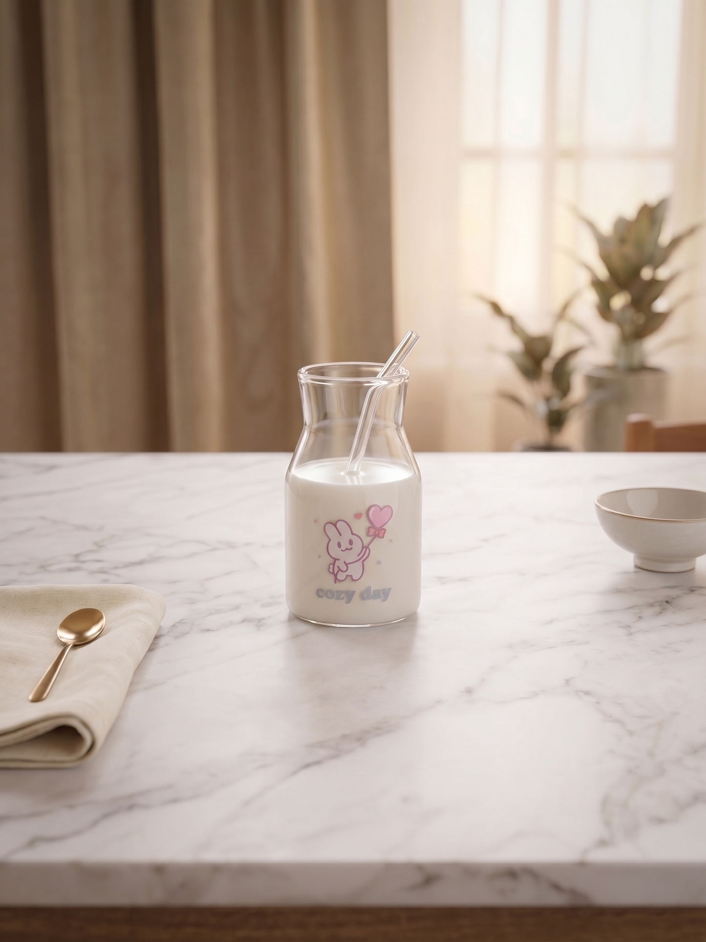 Cozy Day Bunny Glass | Pastel Pint Drinking Glass
