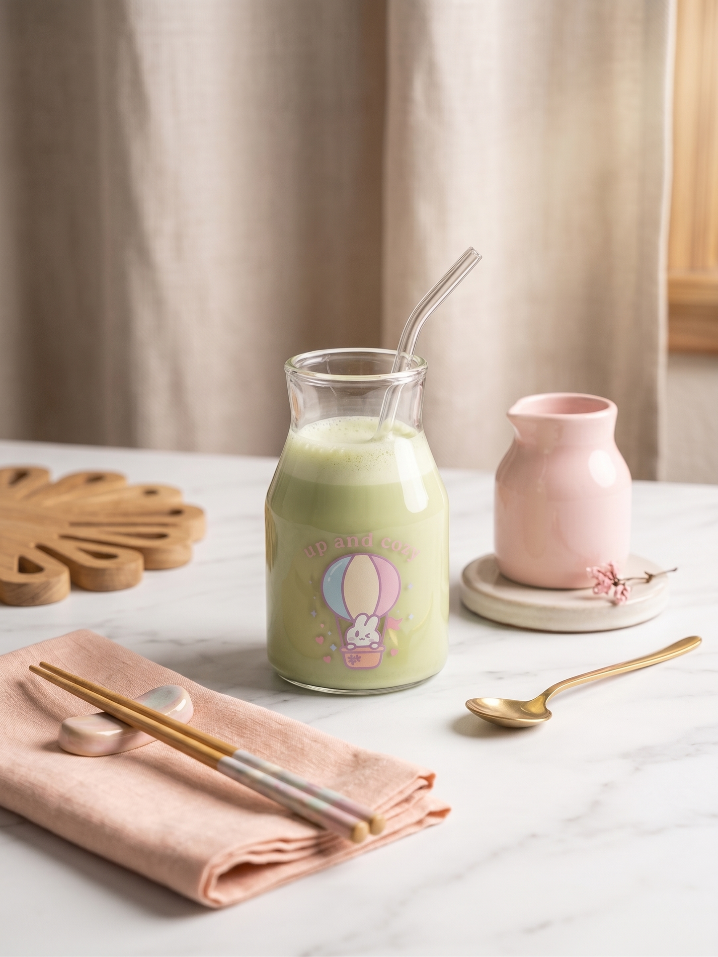 Up and Cozy Hot Air Balloon Bunny Glass | Pastel Pint Drinking Glass