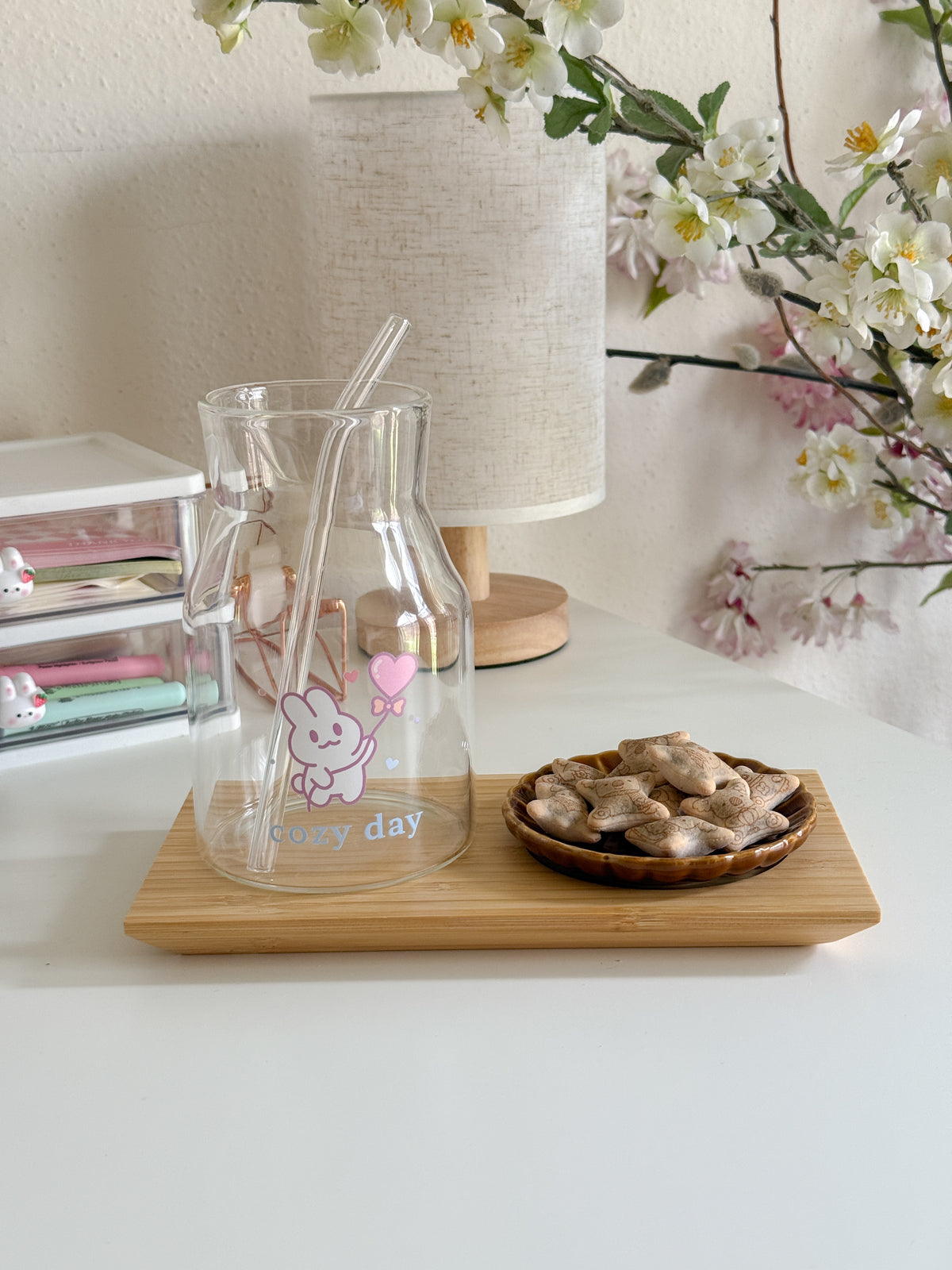 Cozy Day Bunny Glass | Pastel Pint Drinking Glass