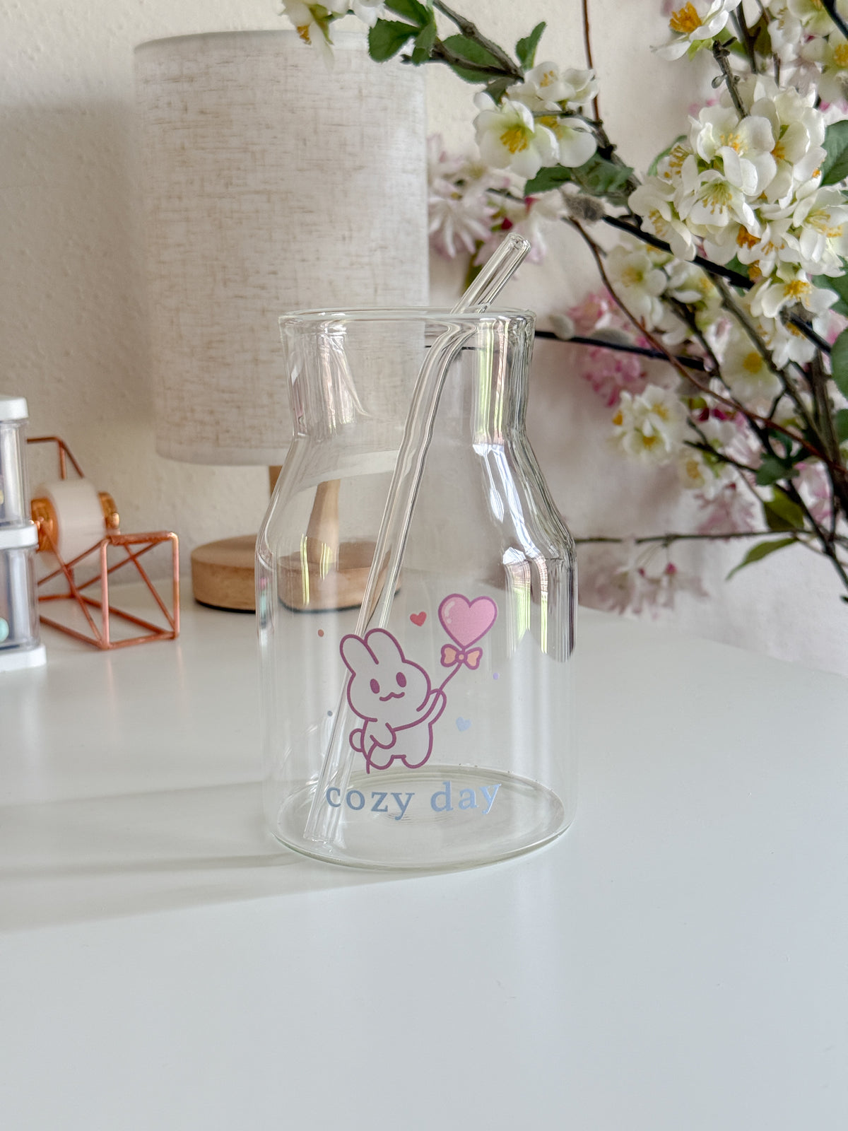 Cozy Day Bunny Glass | Pastel Pint Drinking Glass