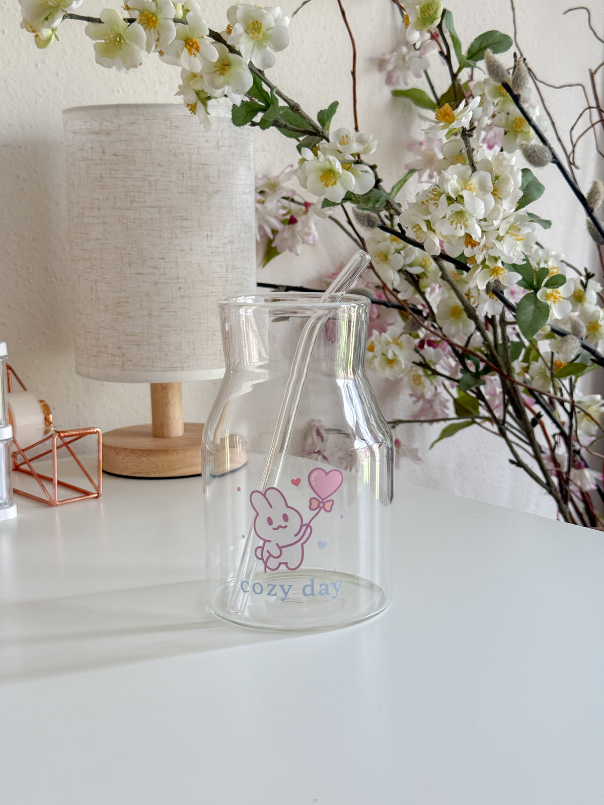 Cozy Day Bunny Glass | Pastel Pint Drinking Glass