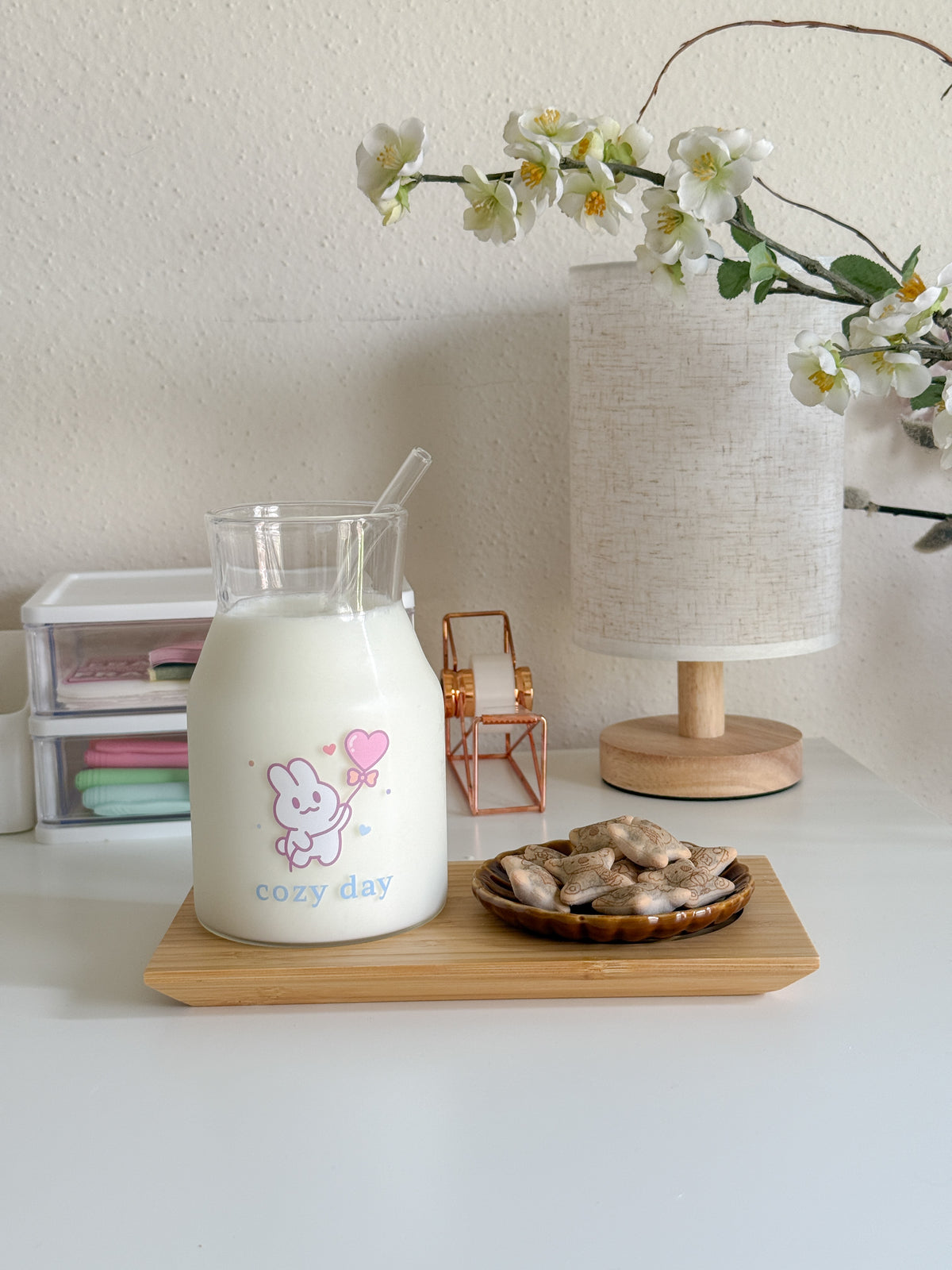 Cozy Day Bunny Glass | Pastel Pint Drinking Glass