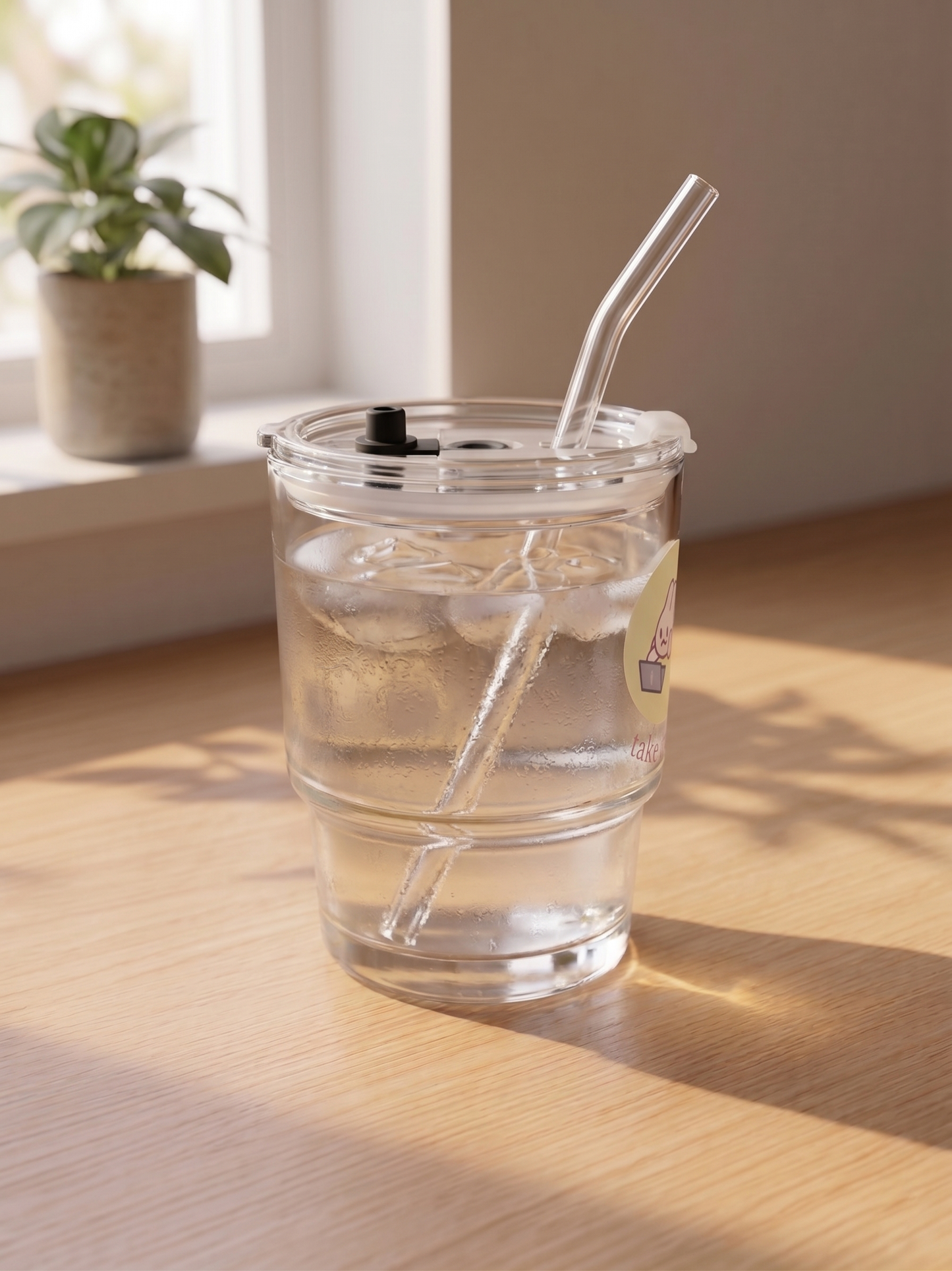 Take It Easy Cozy Lounge Drinkware | Bunny Glass Tumbler with Lid and Straw
