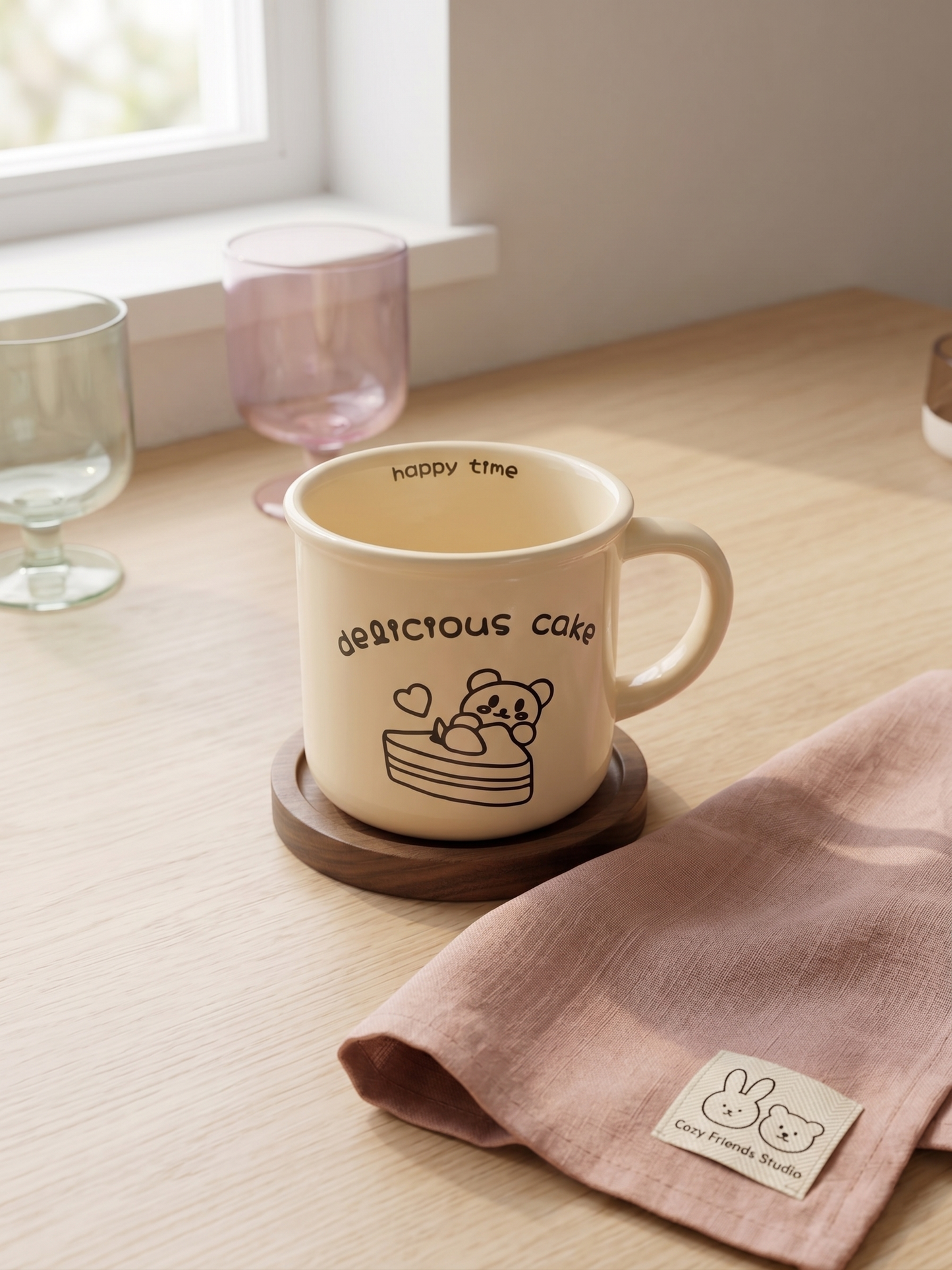 Ceramic Bear Cake Mug | Delicious Cake Beige Colored Mug