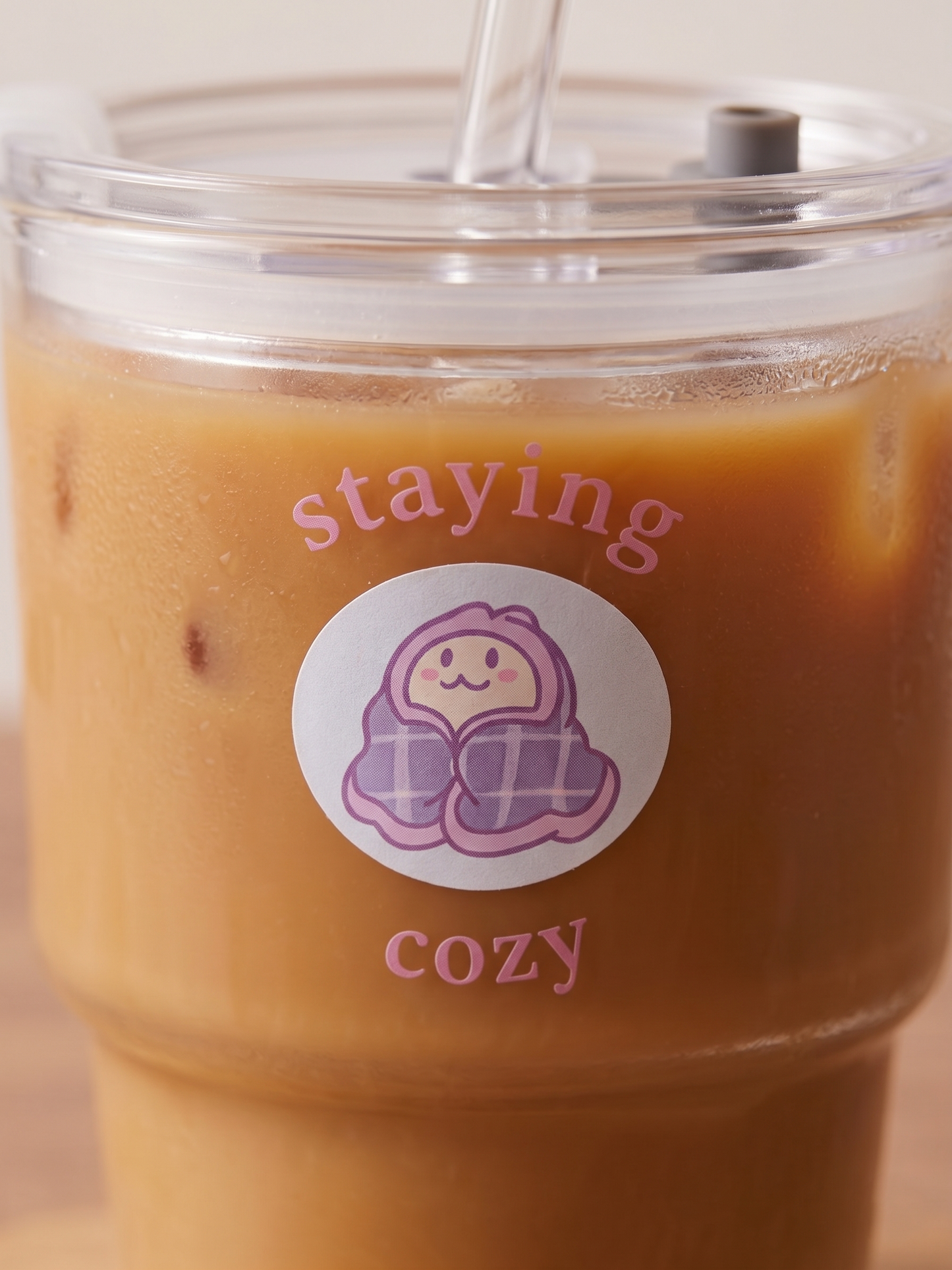 Staying Cozy Lounge Drinkware | Bunny Glass Tumbler with Lid and Straw