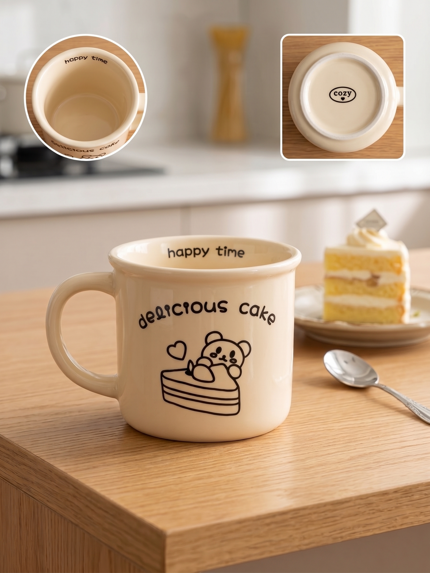 Ceramic Bear Cake Mug | Delicious Cake Beige Colored Mug