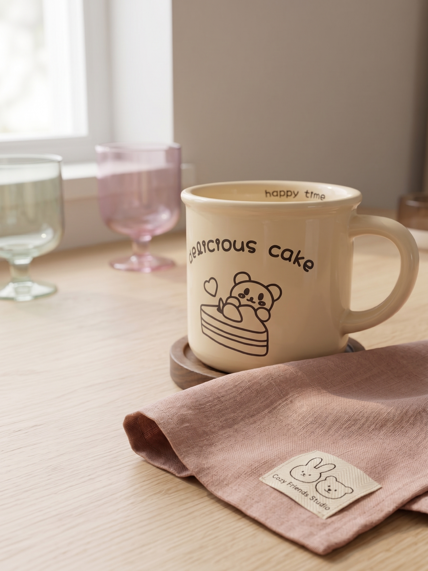 Ceramic Bear Cake Mug | Delicious Cake Beige Colored Mug