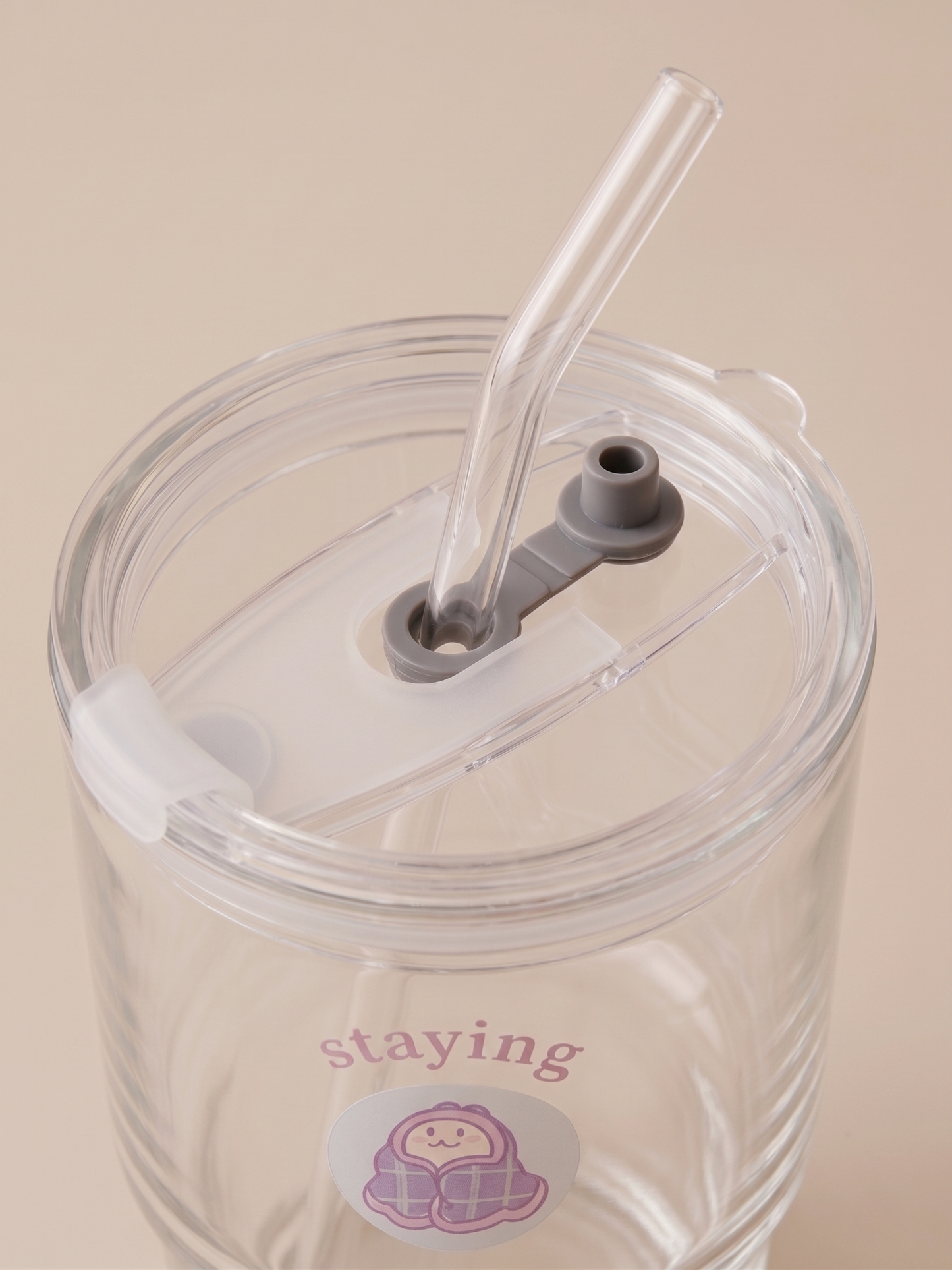 Staying Cozy Lounge Drinkware | Bunny Glass Tumbler with Lid and Straw
