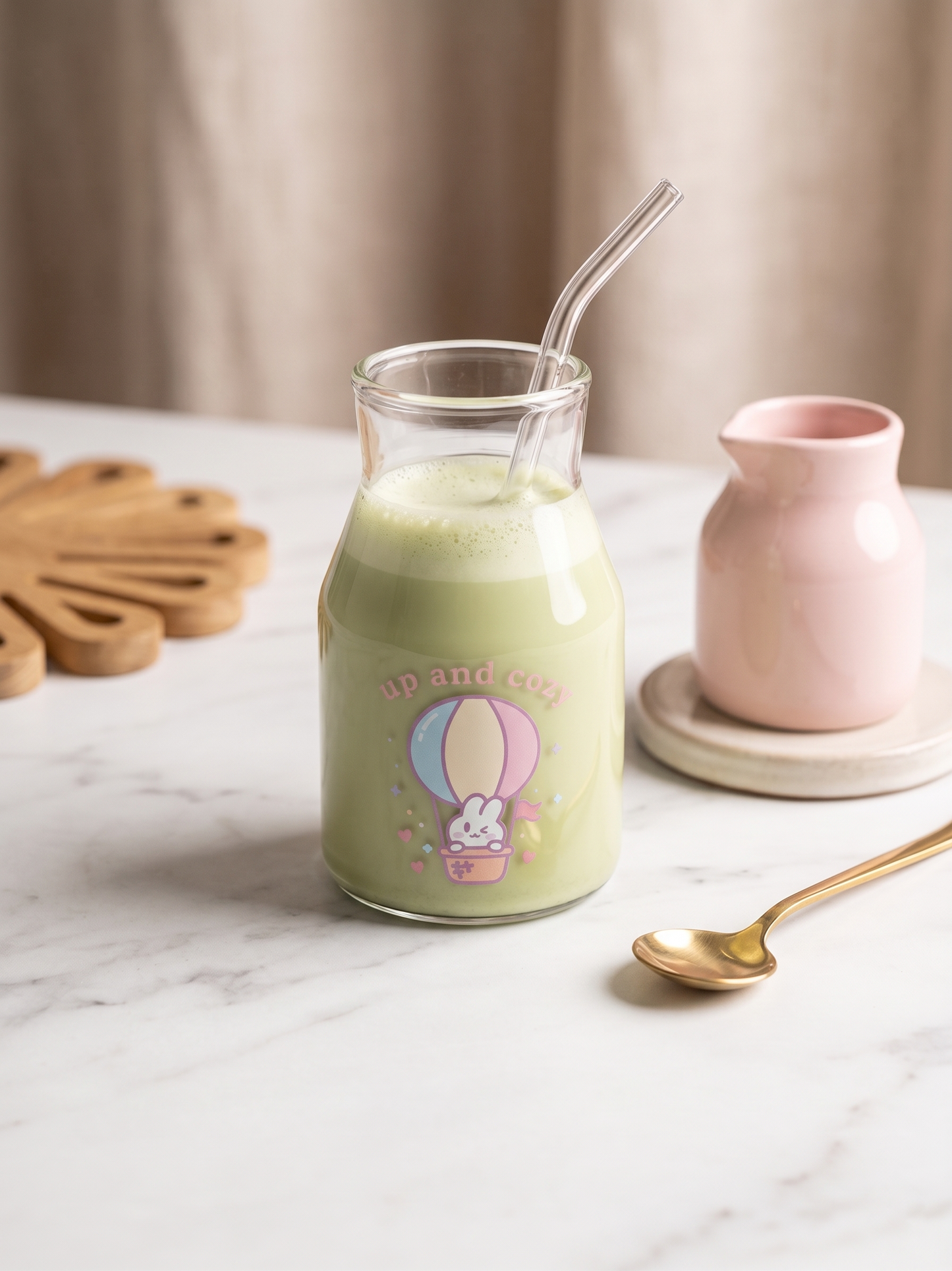 Up and Cozy Hot Air Balloon Bunny Glass | Pastel Pint Drinking Glass