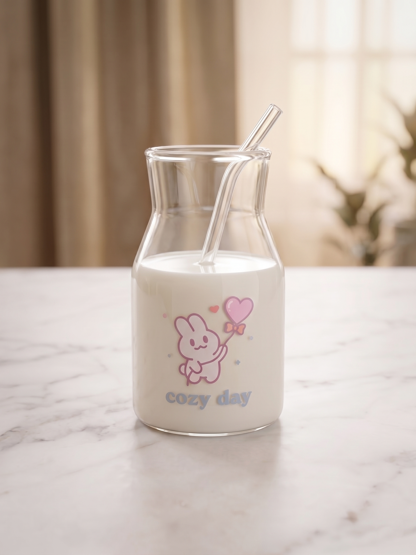 Cozy Day Bunny Glass | Pastel Pint Drinking Glass