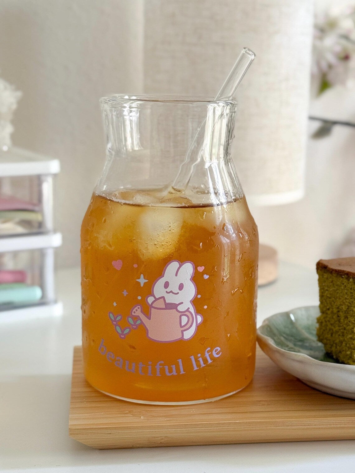 Beautiful Life Gardening Bunny Glass | Pastel Pint Drinking Glass