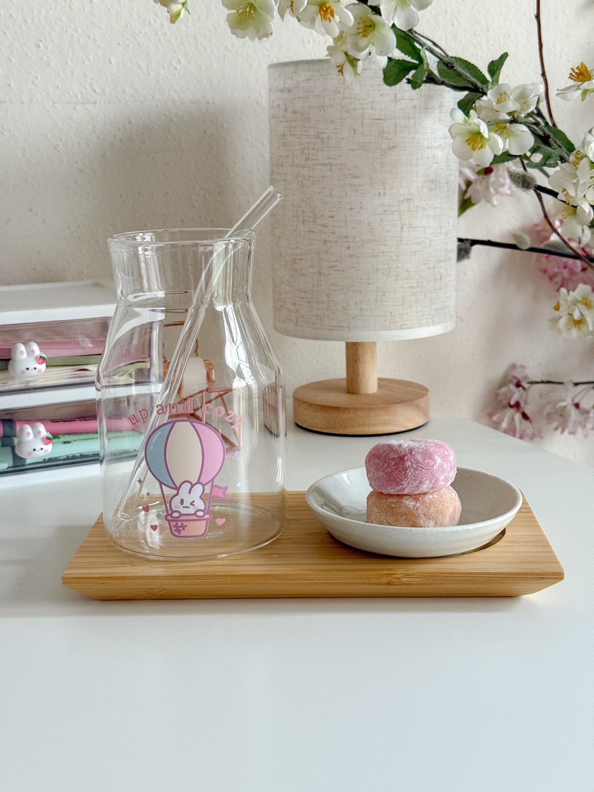 Up and Cozy Hot Air Balloon Bunny Glass | Pastel Pint Drinking Glass