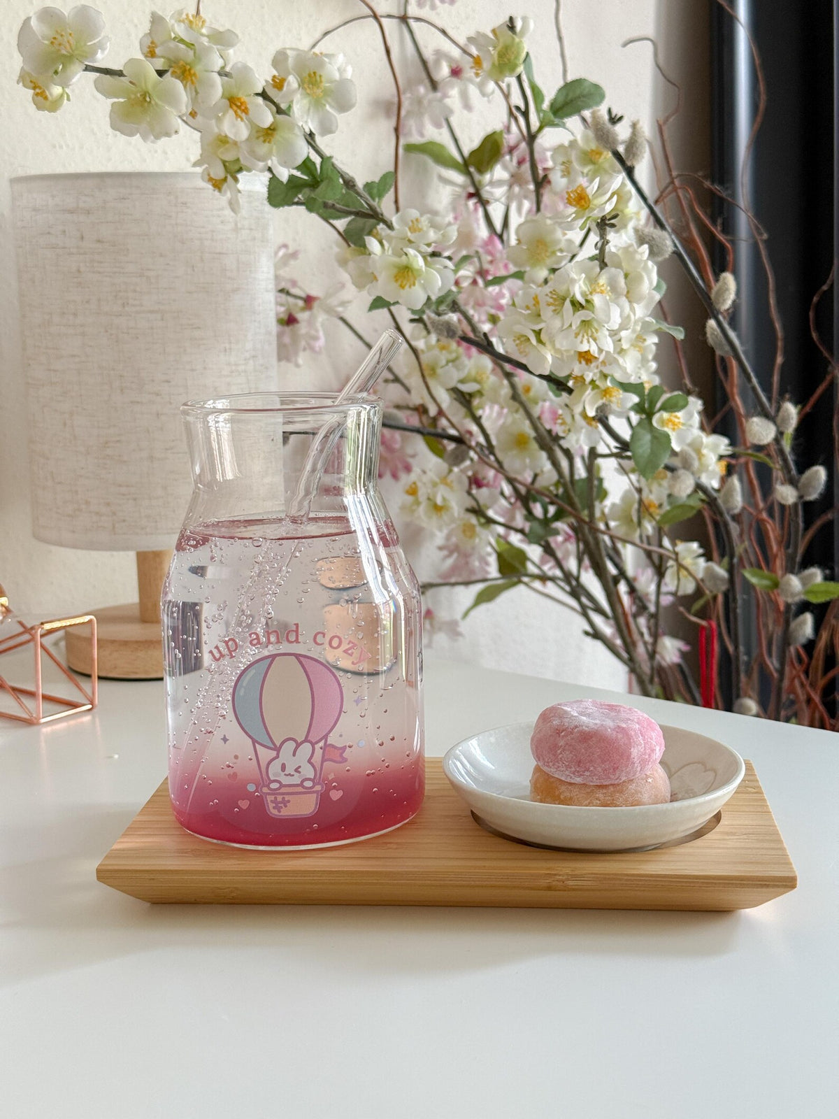 Up and Cozy Hot Air Balloon Bunny Glass | Pastel Pint Drinking Glass