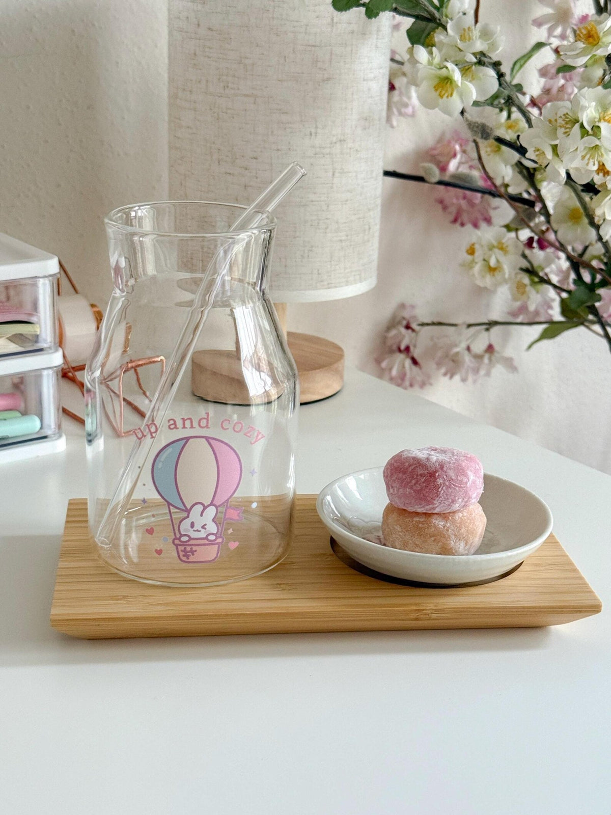 Up and Cozy Hot Air Balloon Bunny Glass | Pastel Pint Drinking Glass