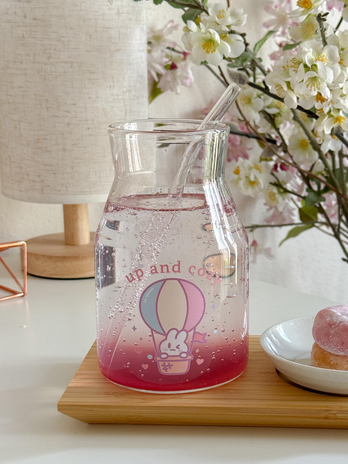 Up and Cozy Hot Air Balloon Bunny Glass | Pastel Pint Drinking Glass