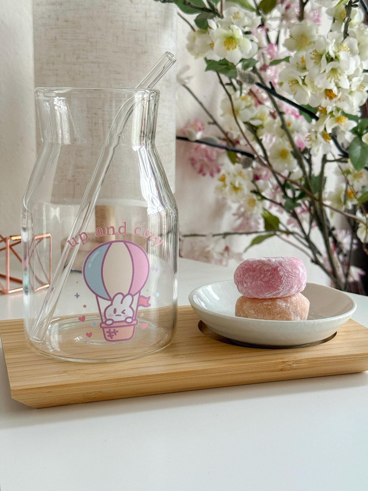 Up and Cozy Hot Air Balloon Bunny Glass | Pastel Pint Drinking Glass