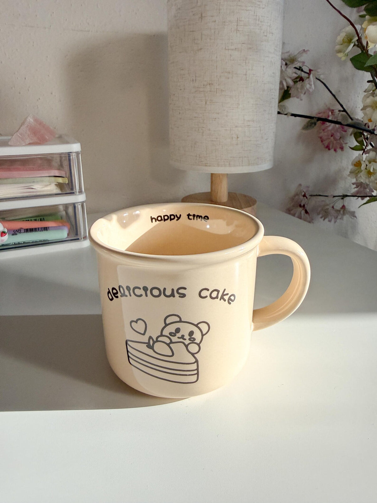 Ceramic Bear Cake Mug | Delicious Cake Beige Colored Mug