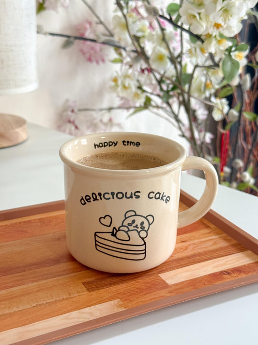 Ceramic Bear Cake Mug | Delicious Cake Beige Colored Mug
